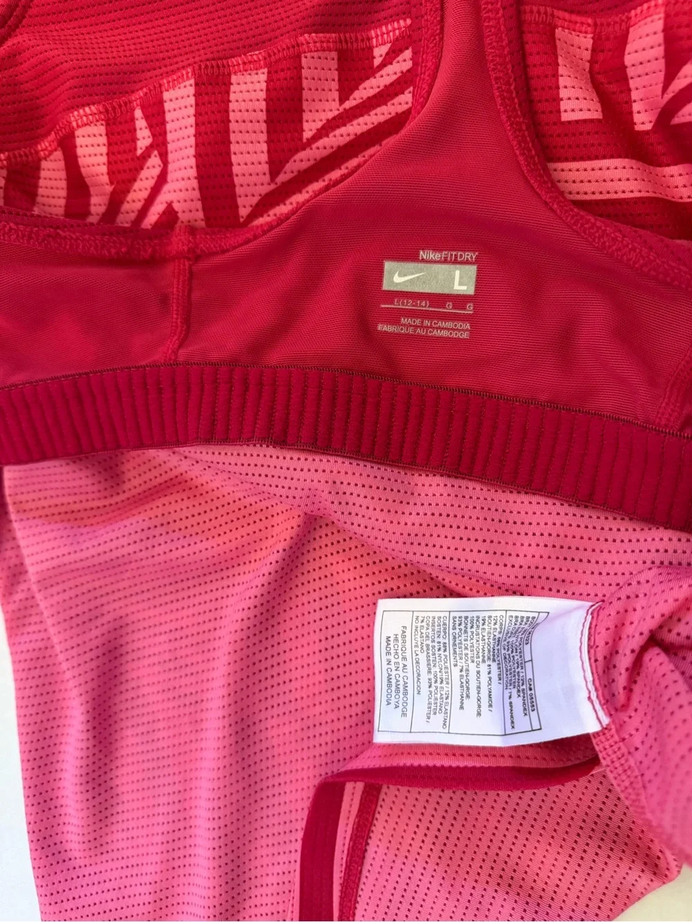Vintage Nike Pink Athletic Tank Chevron Geometric Racerback Top Sz-L-(12-14).U15